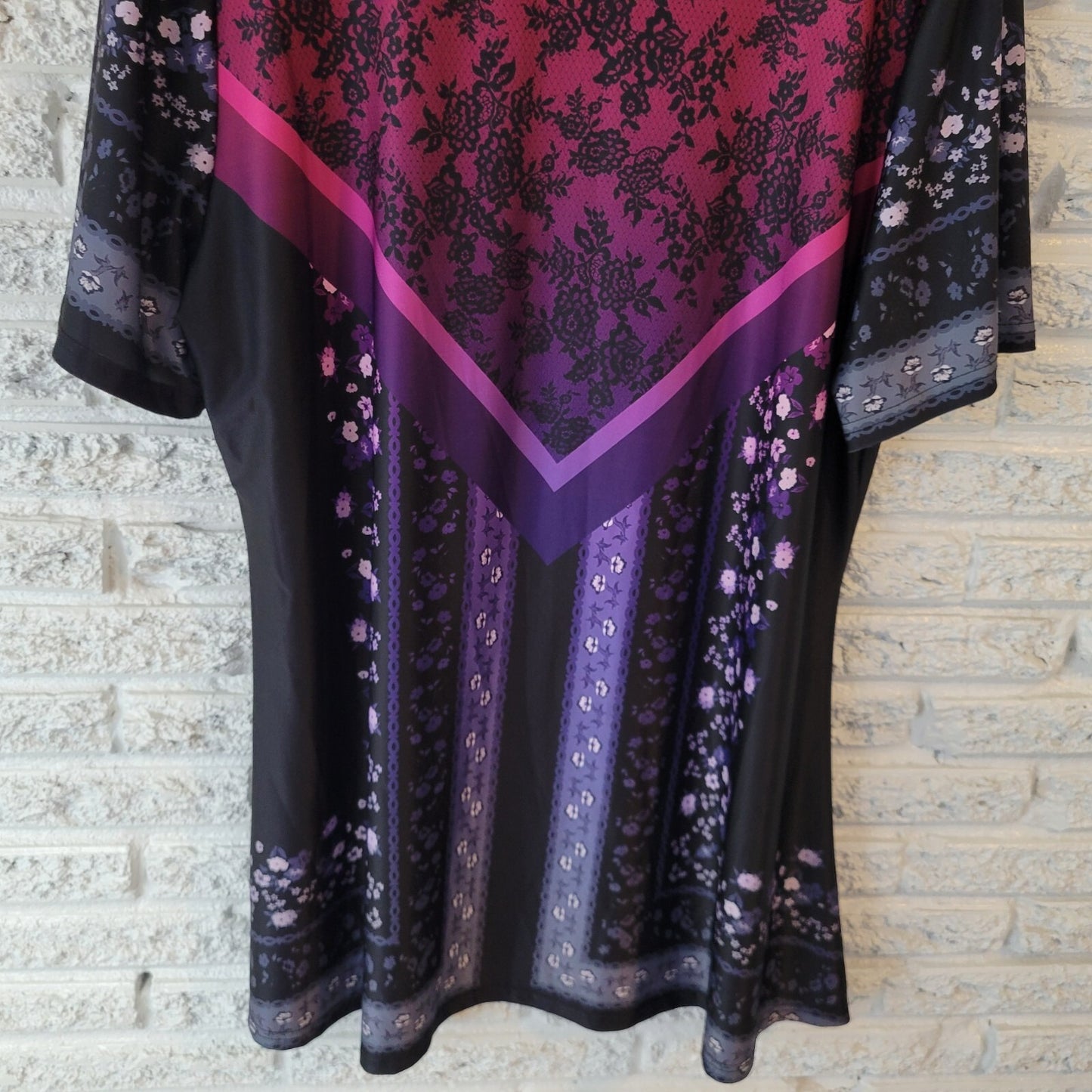Lily Firmiana Womens Dress 1XL Plus Mini Purple Black Floral Poly Blend Casual