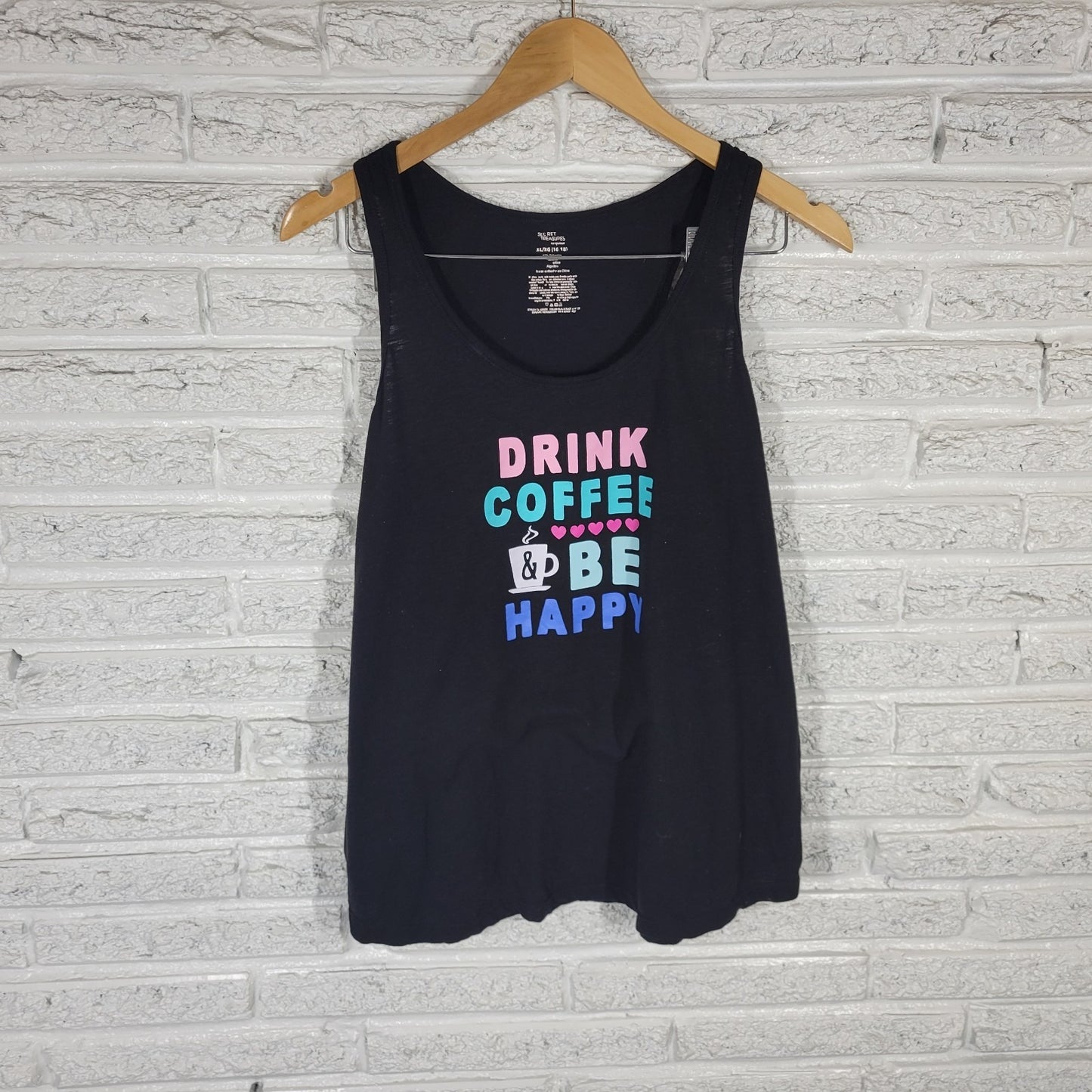 Secret Treasures Womens Pajama Top Black Racerback Drink Coffee Be Happy Comfy