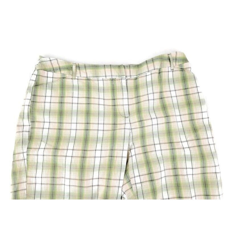 Style & Co Women Shorts 18 Walking Lightweight Cotton Green Plaid Casual Zip Fly