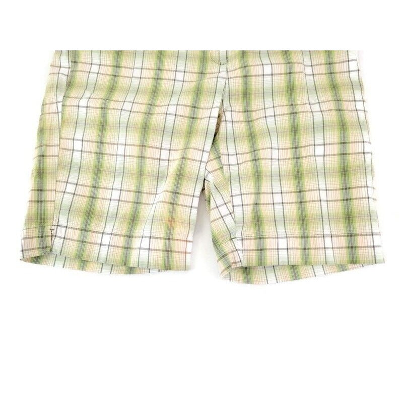 Style & Co Women Shorts 18 Walking Lightweight Cotton Green Plaid Casual Zip Fly