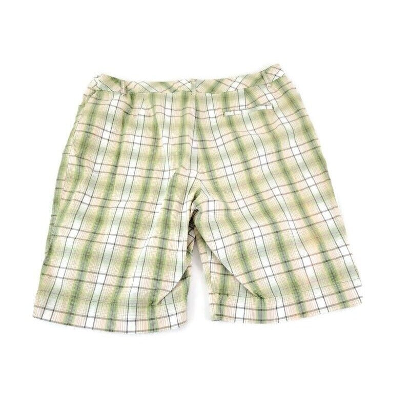 Style & Co Women Shorts 18 Walking Lightweight Cotton Green Plaid Casual Zip Fly
