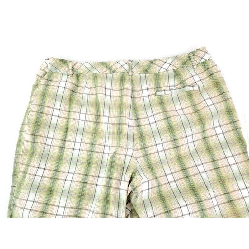 Style & Co Women Shorts 18 Walking Lightweight Cotton Green Plaid Casual Zip Fly