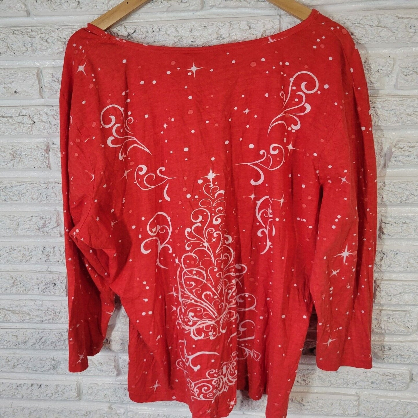 Christmas Collections Etc Womens Top XXL 3/4 Sleeve Red Tree Sequin Lightweight