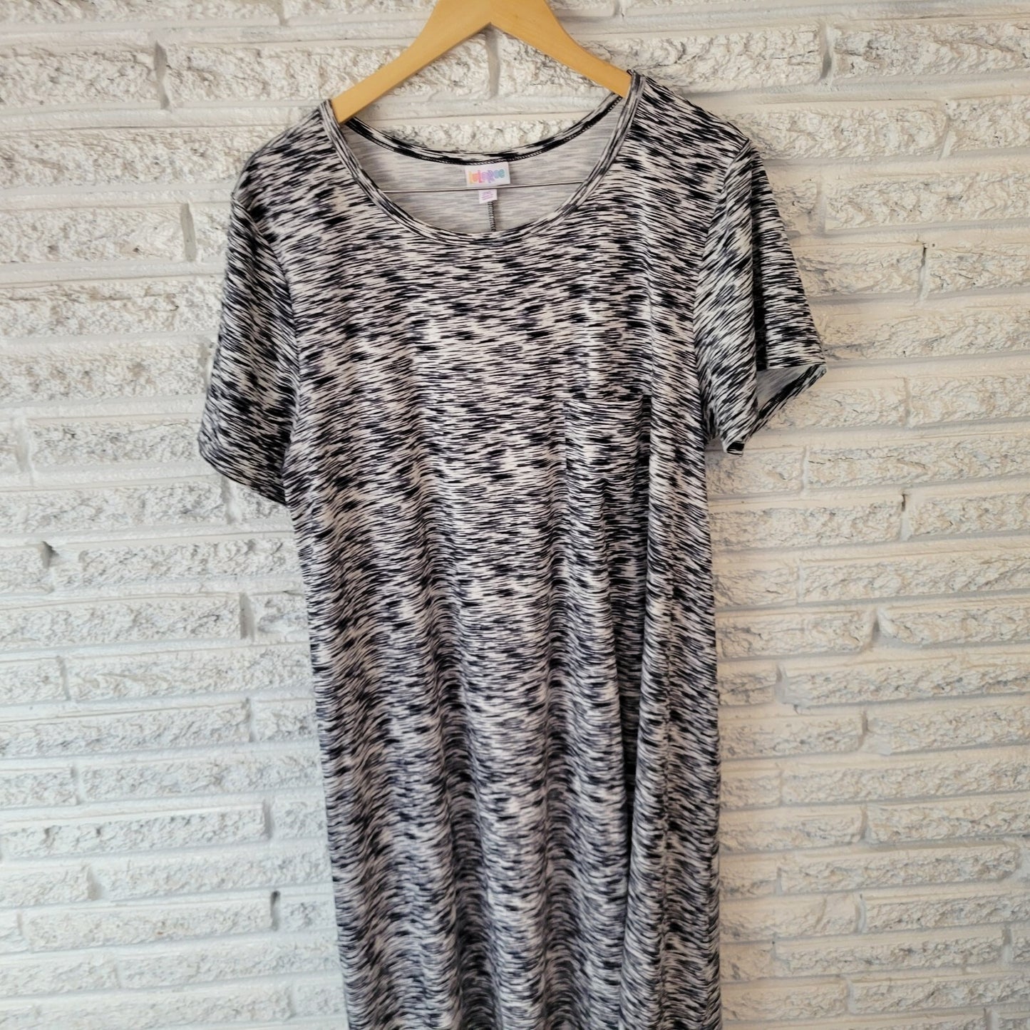 Lularoe Women Dress 2XL Plus Short Sleeve Blue Black Heather Pocket Poly Blend