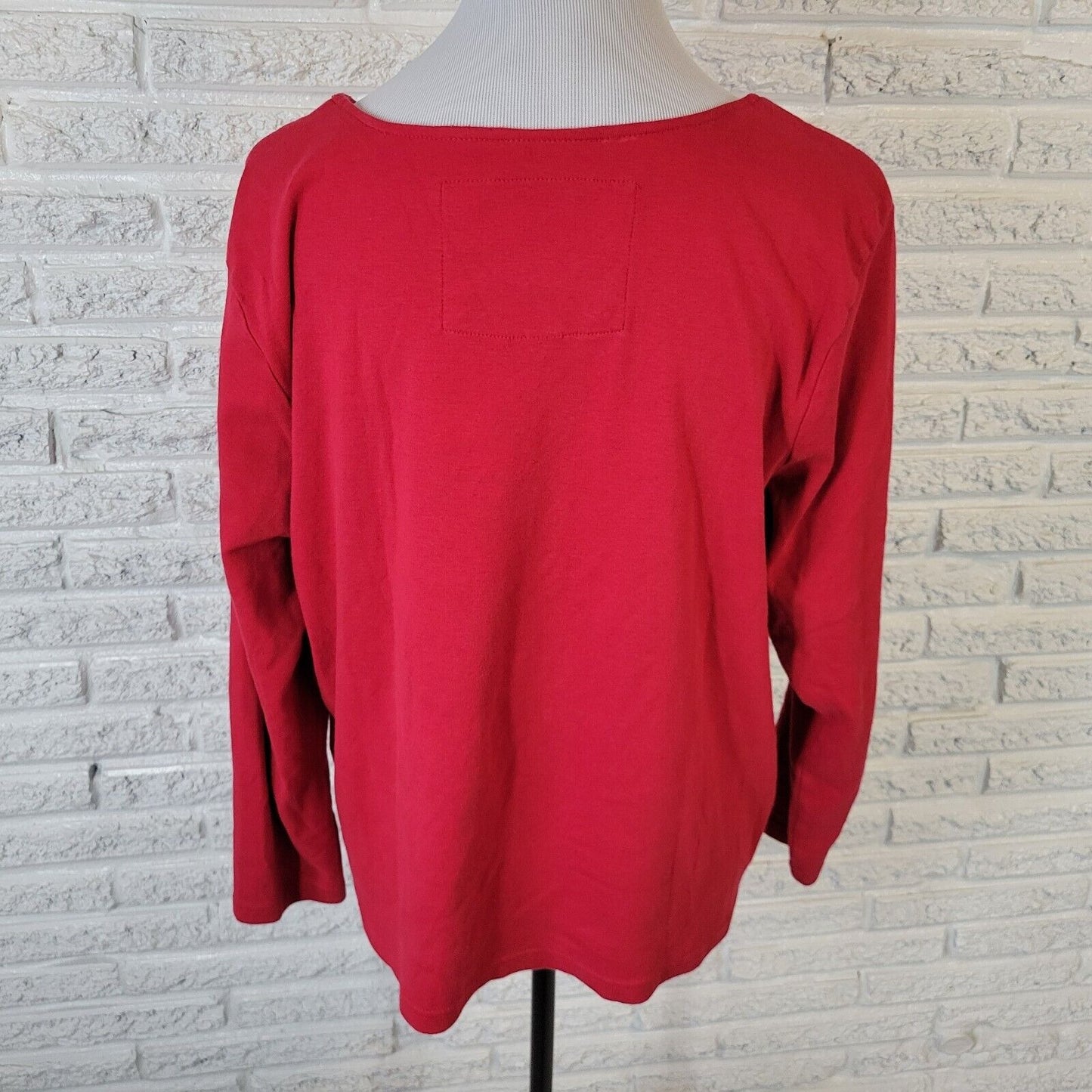 Christmas Onque Women Top 1X Tee Long Sleeve Red Cotton Embroidered Beads Sequin