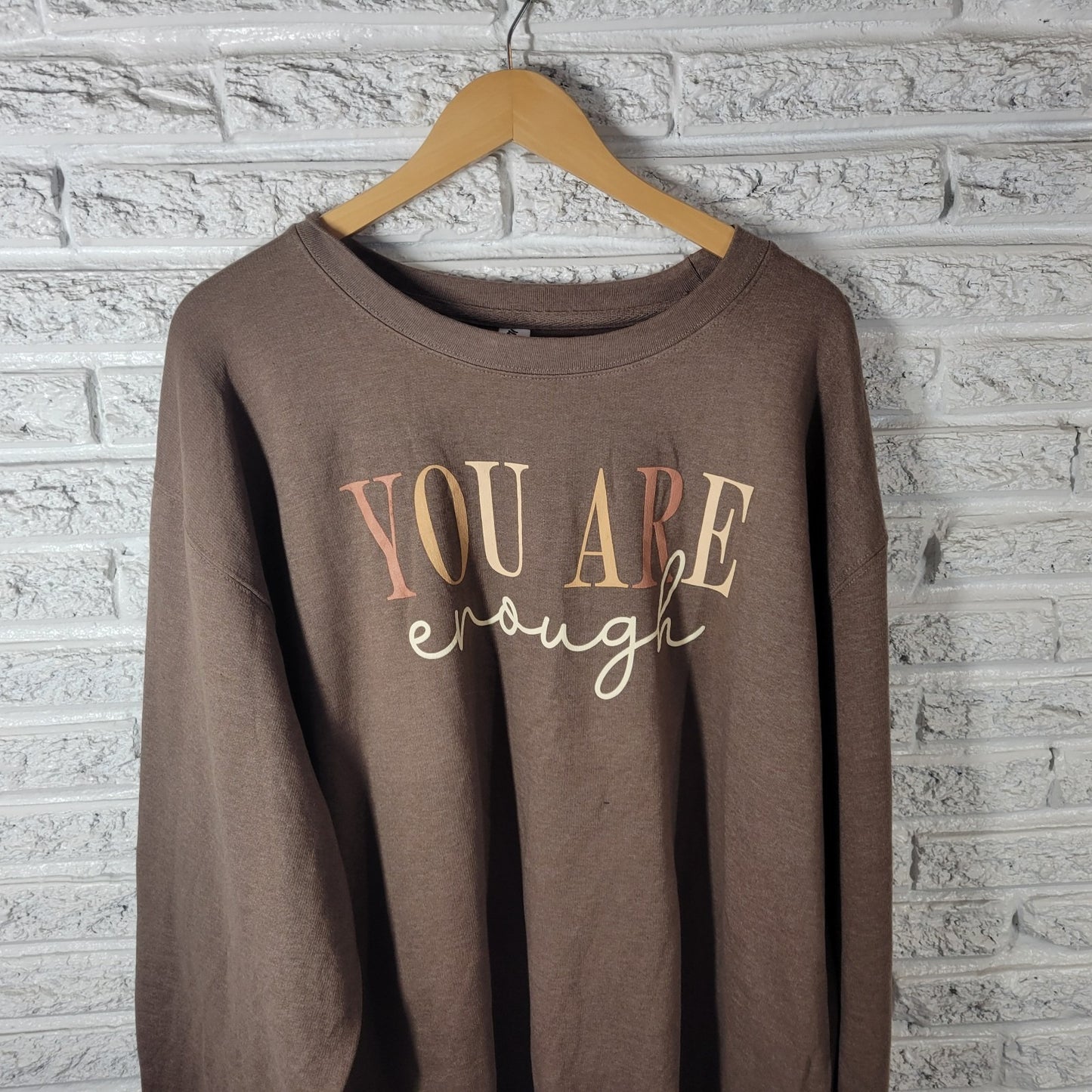 Love in Faith Womens Sweatshirt 3X Plus Oversized Brown You Are Enough Comfy