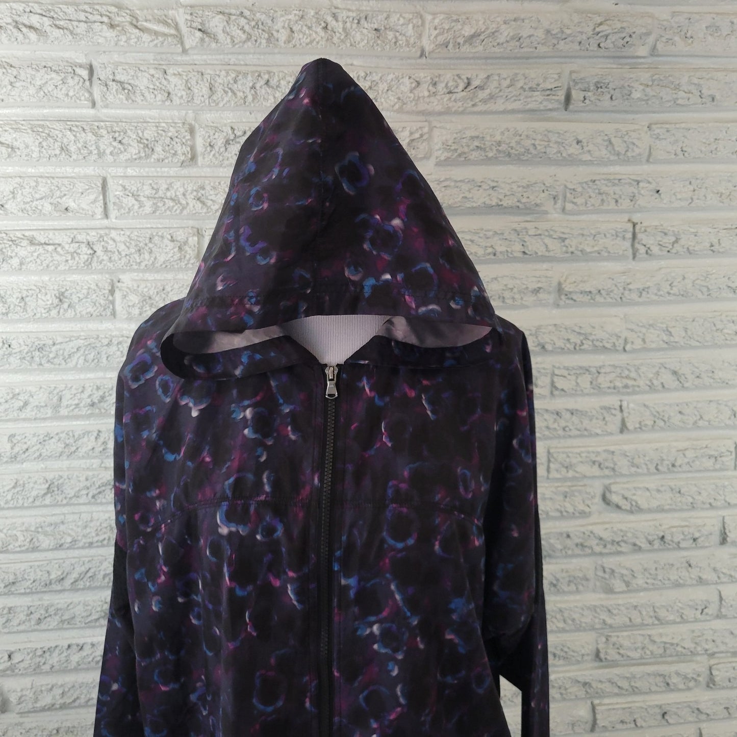 Champion Womens Windbreaker XXL Plus Hoodie Black Watercolor Lightweight Zip