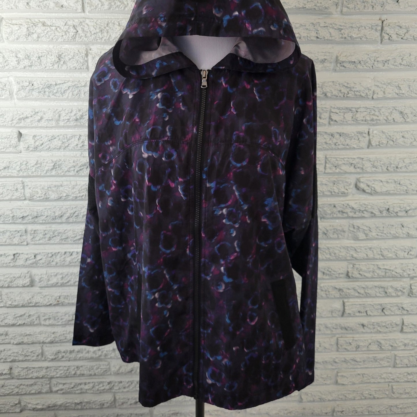 Champion Womens Windbreaker XXL Plus Hoodie Black Watercolor Lightweight Zip