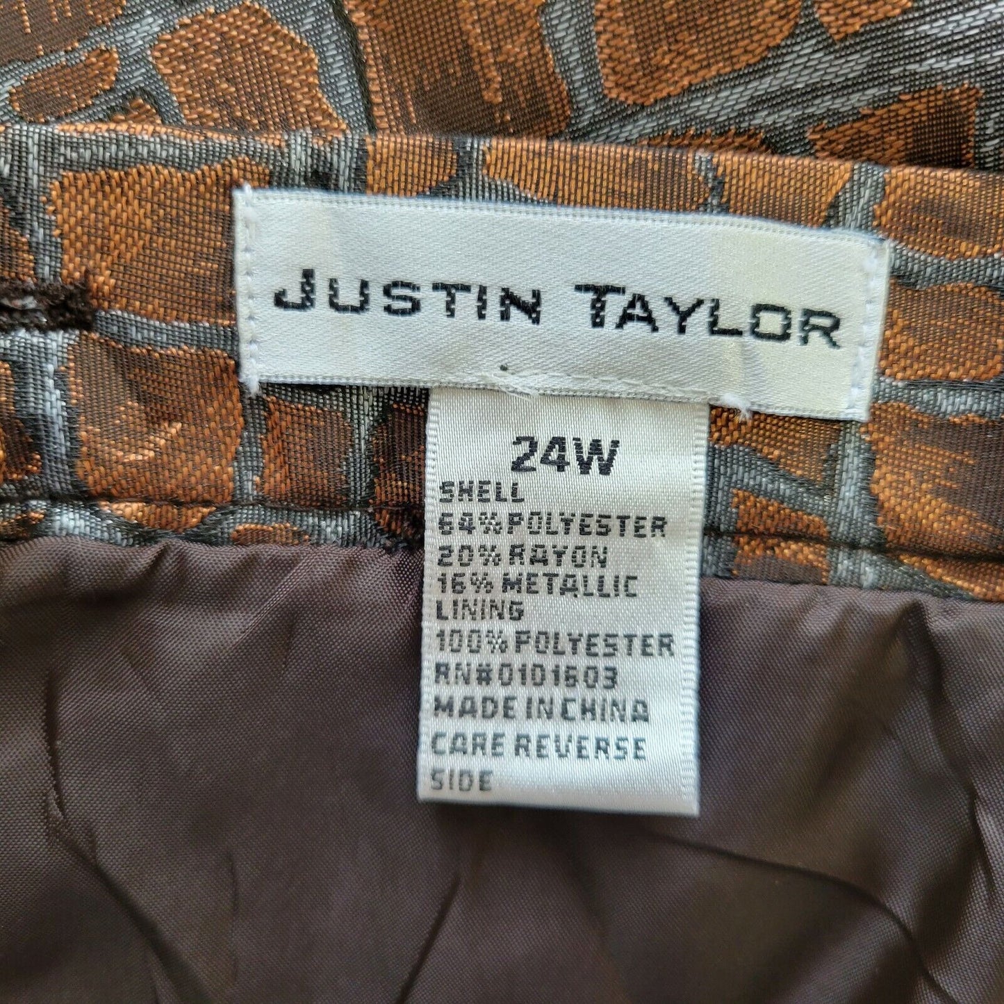 Justin Taylor Womens Skirt 24W Midi Pencil Straight Brown Animal Print Career