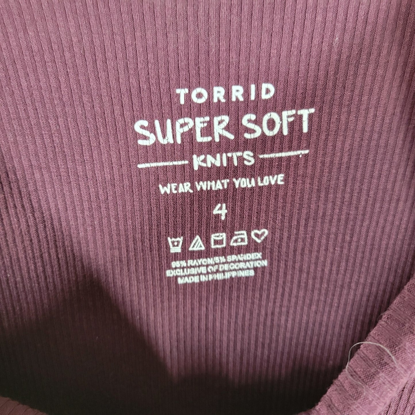 Torrid Super Soft Knits Womens Top 4 4X Plus Lace Up Sleeve Purple Lightweight