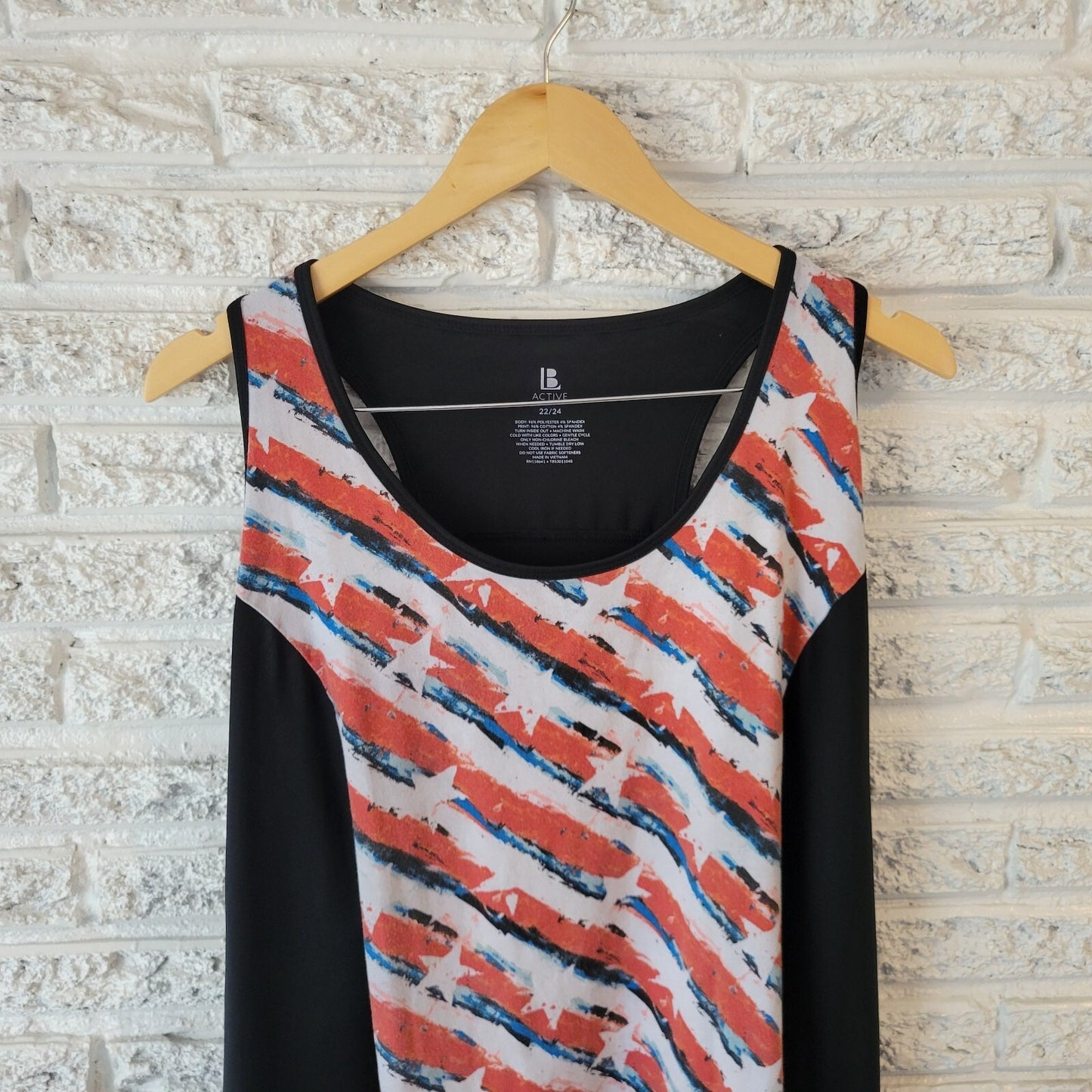 Fourth of July B Active Womens Top 22 24 Plus Tank Racerback Black Red Patriotic