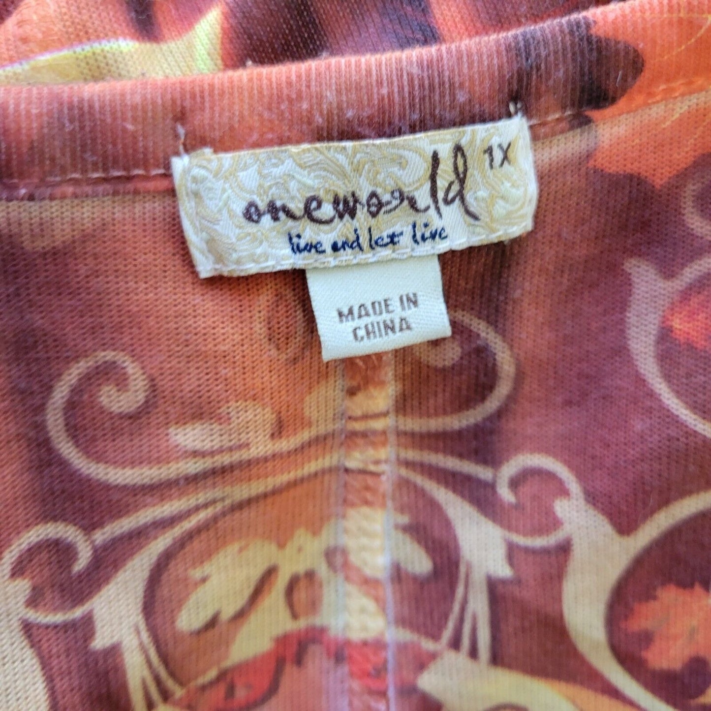 Halloween Live Let Live Women Top 1X Plus Tunic 3/4 Sleeve Orange Jack o Lantern