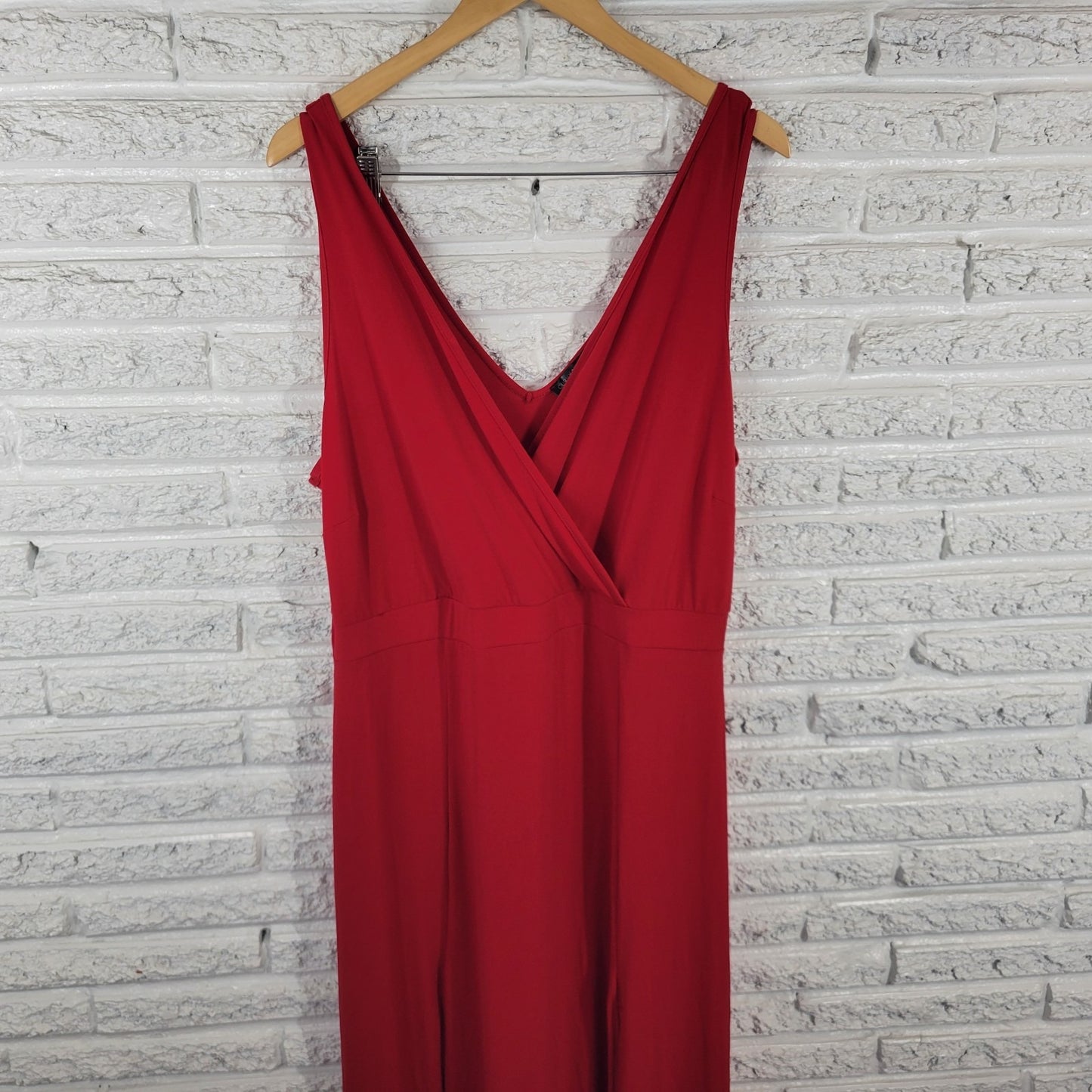 Curvy Sense Womens Dress 3X Plus Sleeveless Maxi Red Sheath Side Slit Poly Blend