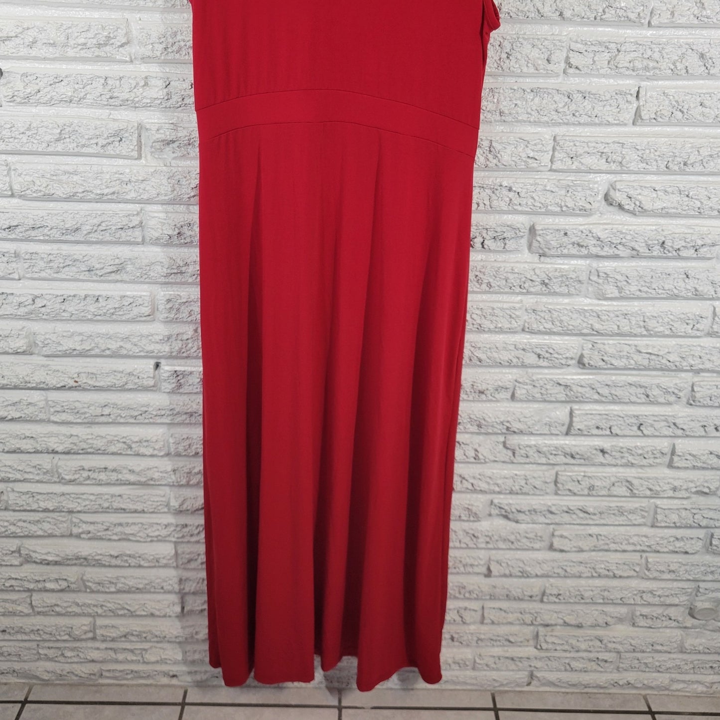 Curvy Sense Womens Dress 3X Plus Sleeveless Maxi Red Sheath Side Slit Poly Blend