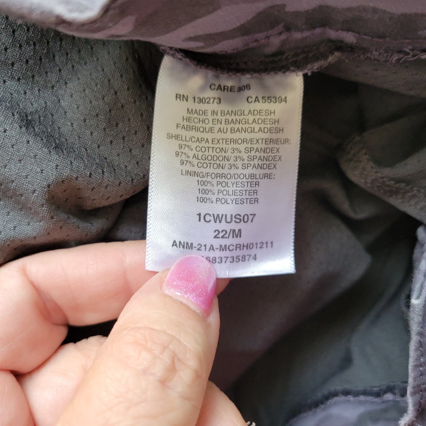 Lee Womens Skort 22 Mid Rise Zip Fly Gray Camouflage Lightweight Cotton Blend