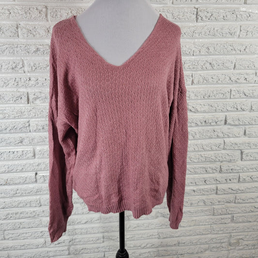 Knox Rose Womens Sweater XL Long Sleeve Cable Knit Pink Lightweight Cotton Blend