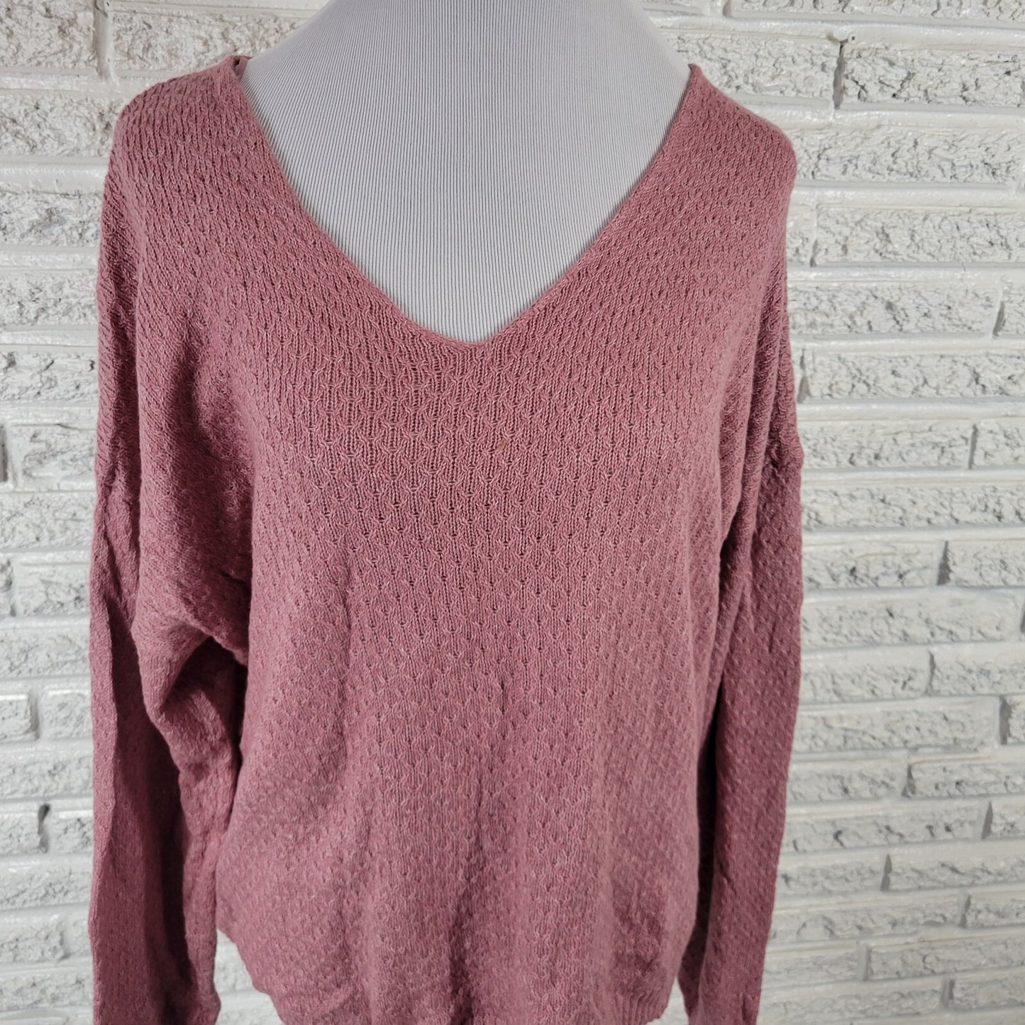 Knox Rose Womens Sweater XL Long Sleeve Cable Knit Pink Lightweight Cotton Blend