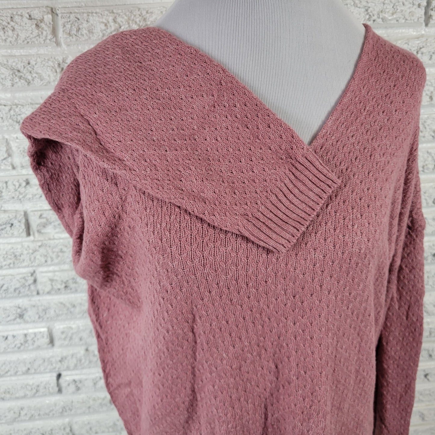Knox Rose Womens Sweater XL Long Sleeve Cable Knit Pink Lightweight Cotton Blend