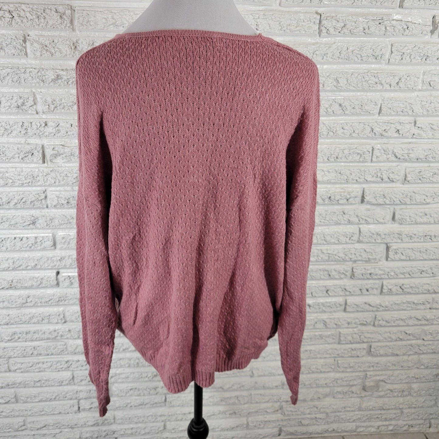 Knox Rose Womens Sweater XL Long Sleeve Cable Knit Pink Lightweight Cotton Blend