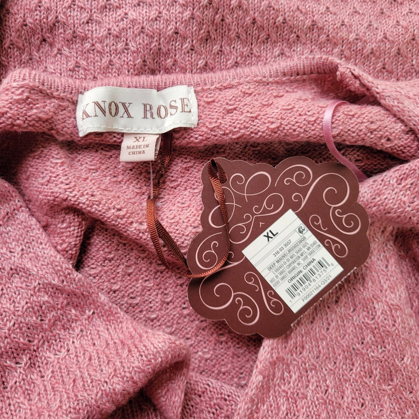 Knox Rose Womens Sweater XL Long Sleeve Cable Knit Pink Lightweight Cotton Blend
