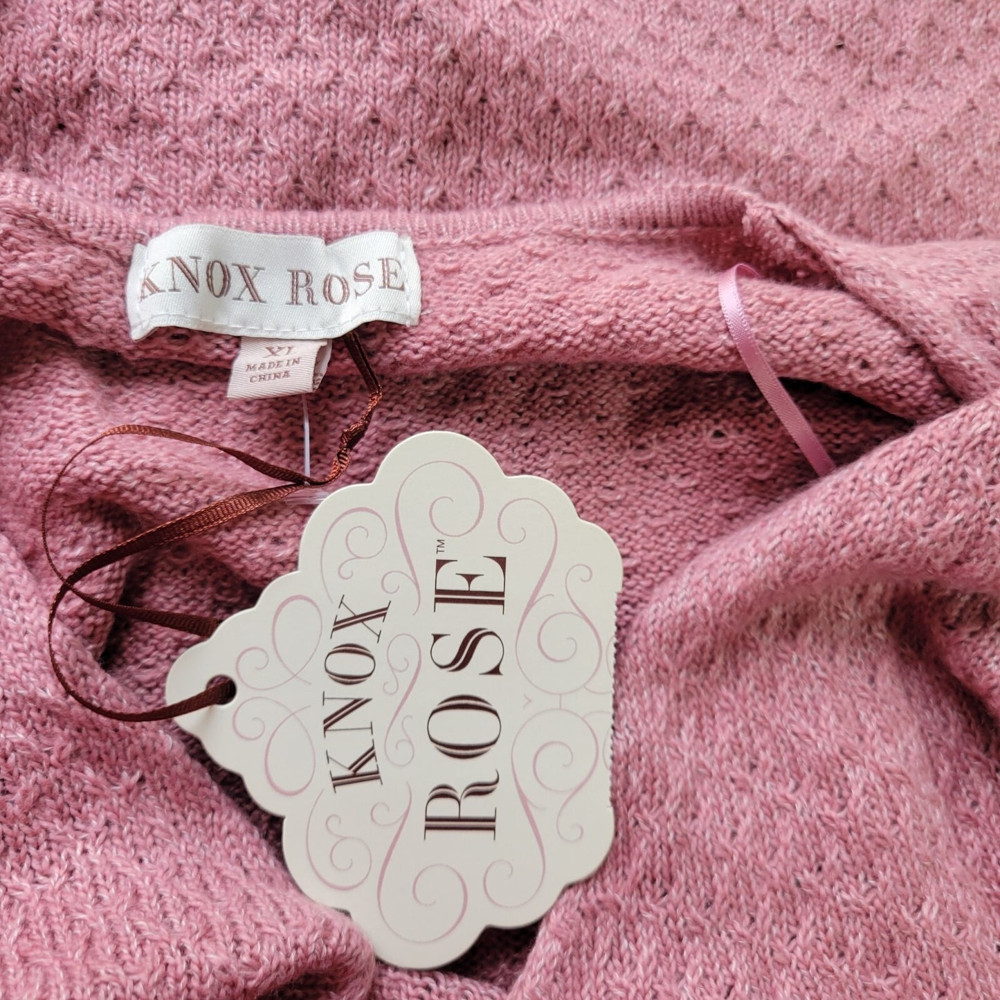 Knox Rose Womens Sweater XL Long Sleeve Cable Knit Pink Lightweight Cotton Blend