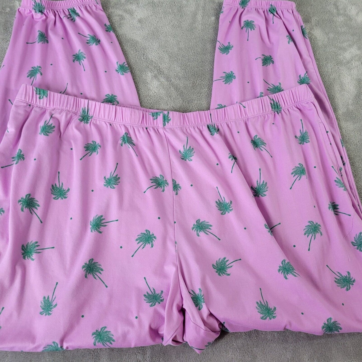 Womens Pajama Pants 3X 22W 24W Tropical Palm Tree Green Comfy Pull On Loungewear