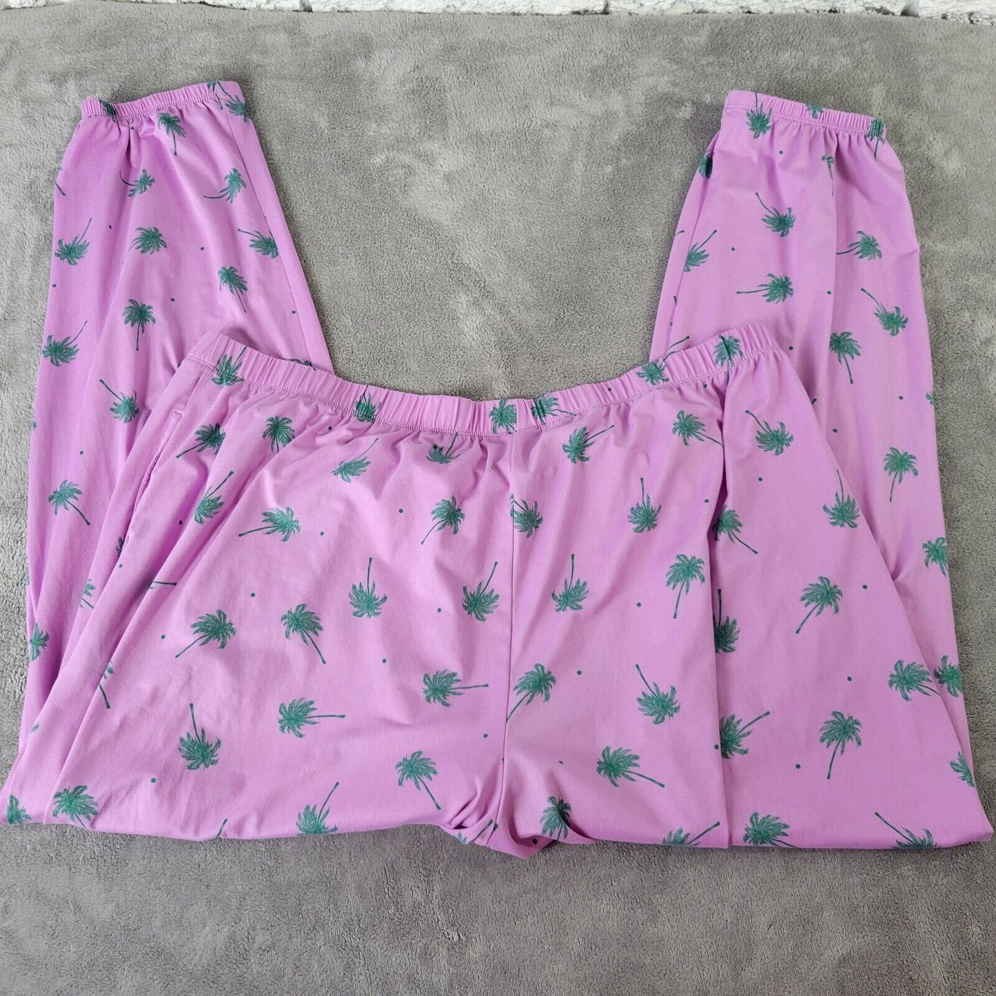 Womens Pajama Pants 3X 22W 24W Tropical Palm Tree Green Comfy Pull On Loungewear