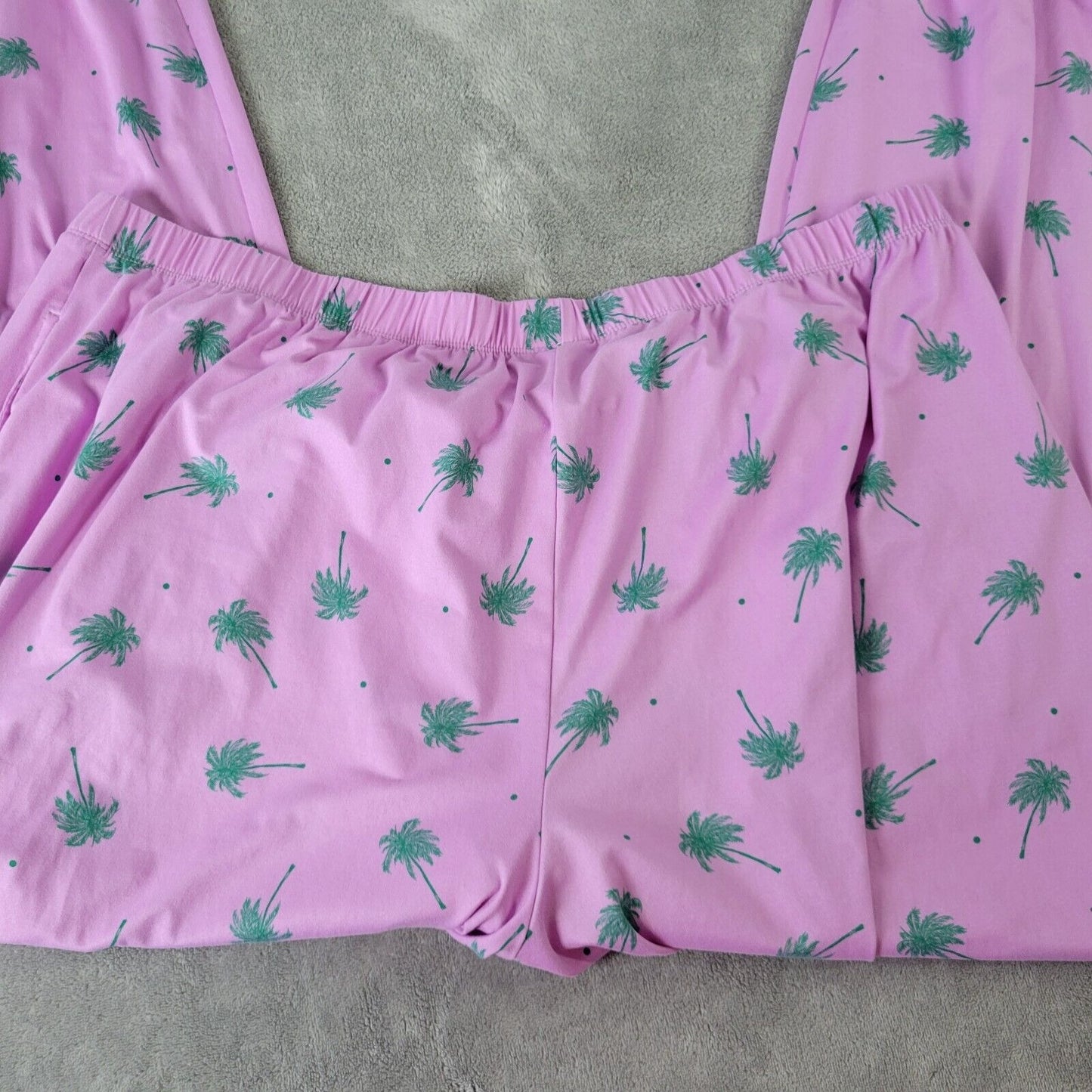 Womens Pajama Pants 3X 22W 24W Tropical Palm Tree Green Comfy Pull On Loungewear