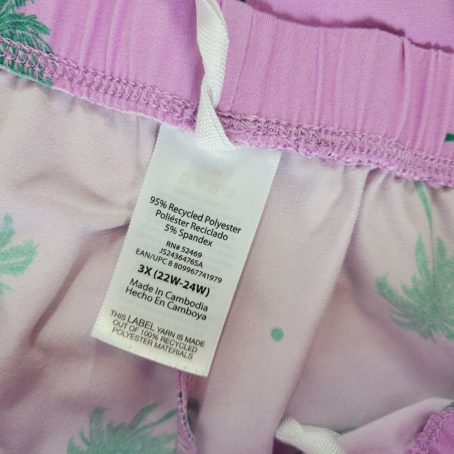 Womens Pajama Pants 3X 22W 24W Tropical Palm Tree Green Comfy Pull On Loungewear
