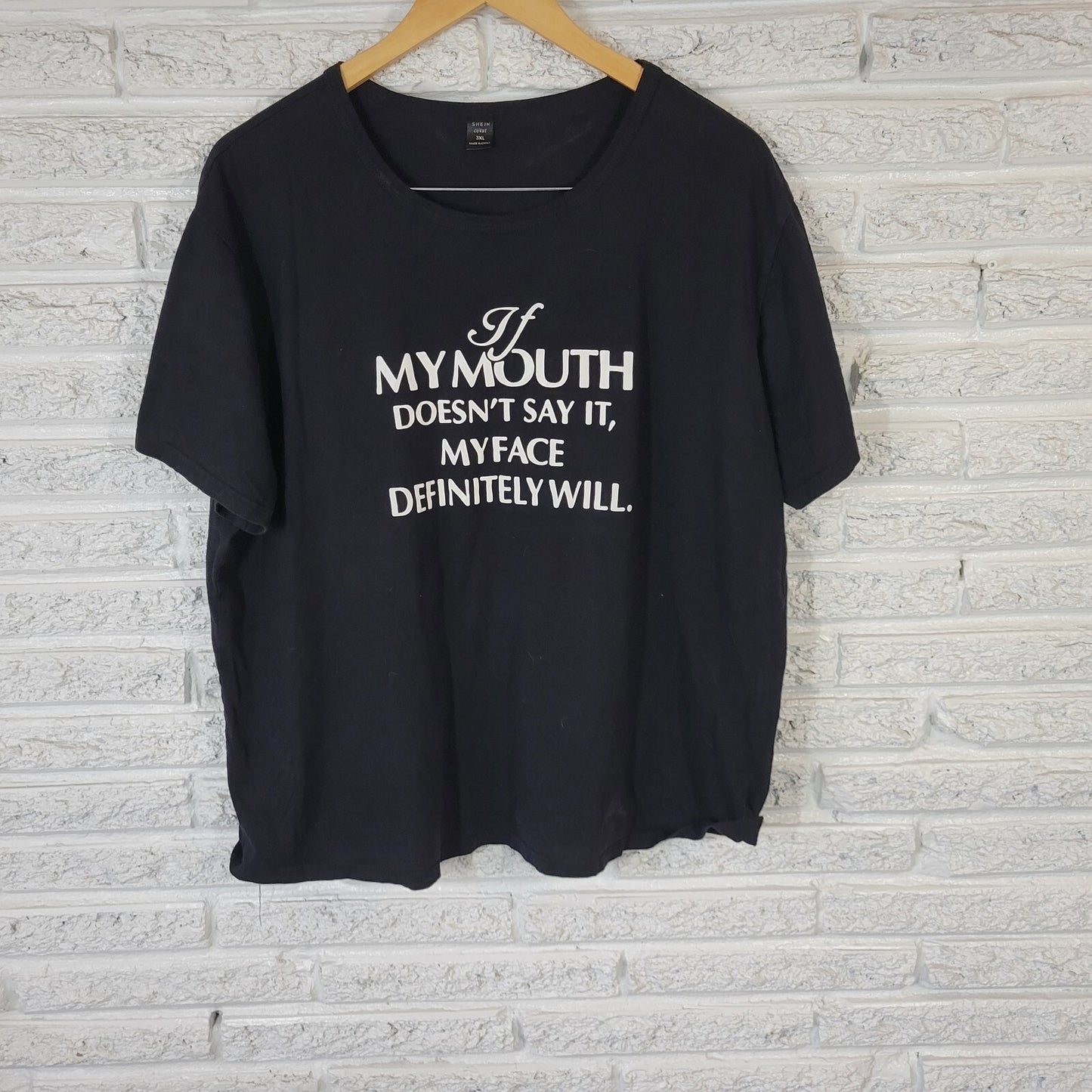 Shein Curve Women Top 3XL Plus Tee If My Mouth Doesn't Say It Black Comfy Cotton