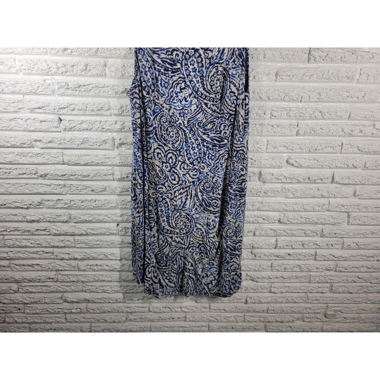 JM Collection Womens Dress 2X Plus Shift Sleeveless Blue Paisley Rayon Blend