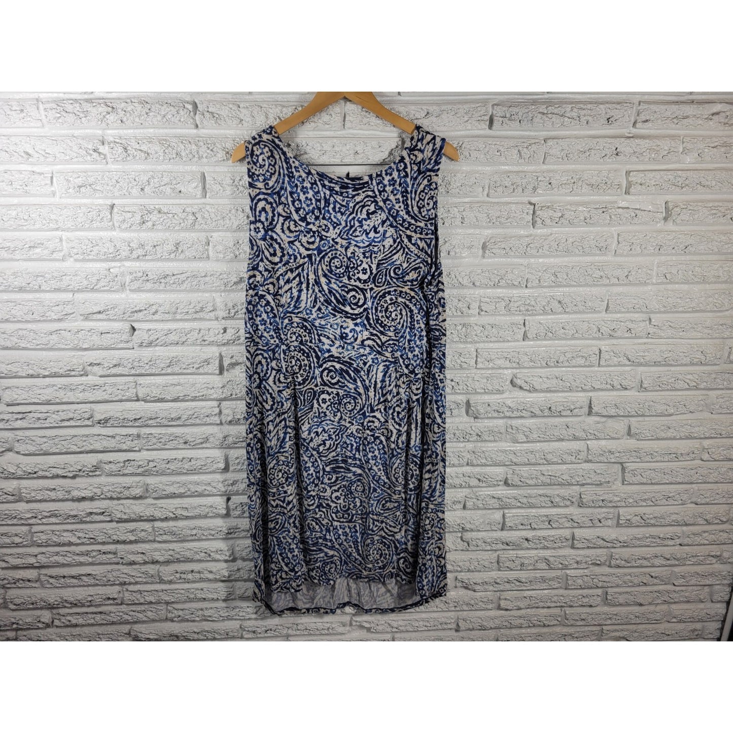 JM Collection Womens Dress 2X Plus Shift Sleeveless Blue Paisley Rayon Blend