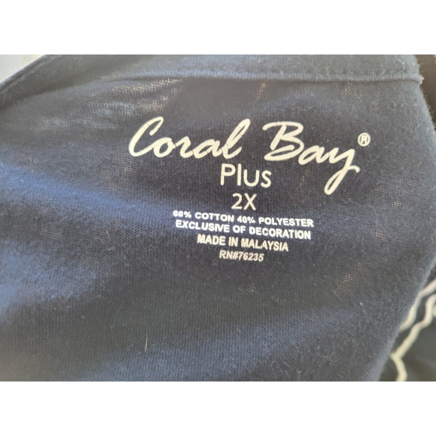 Coral Bay Womens Dress 2X Plus Mini Short Sleeve Blue Cotton Blend Embroidered