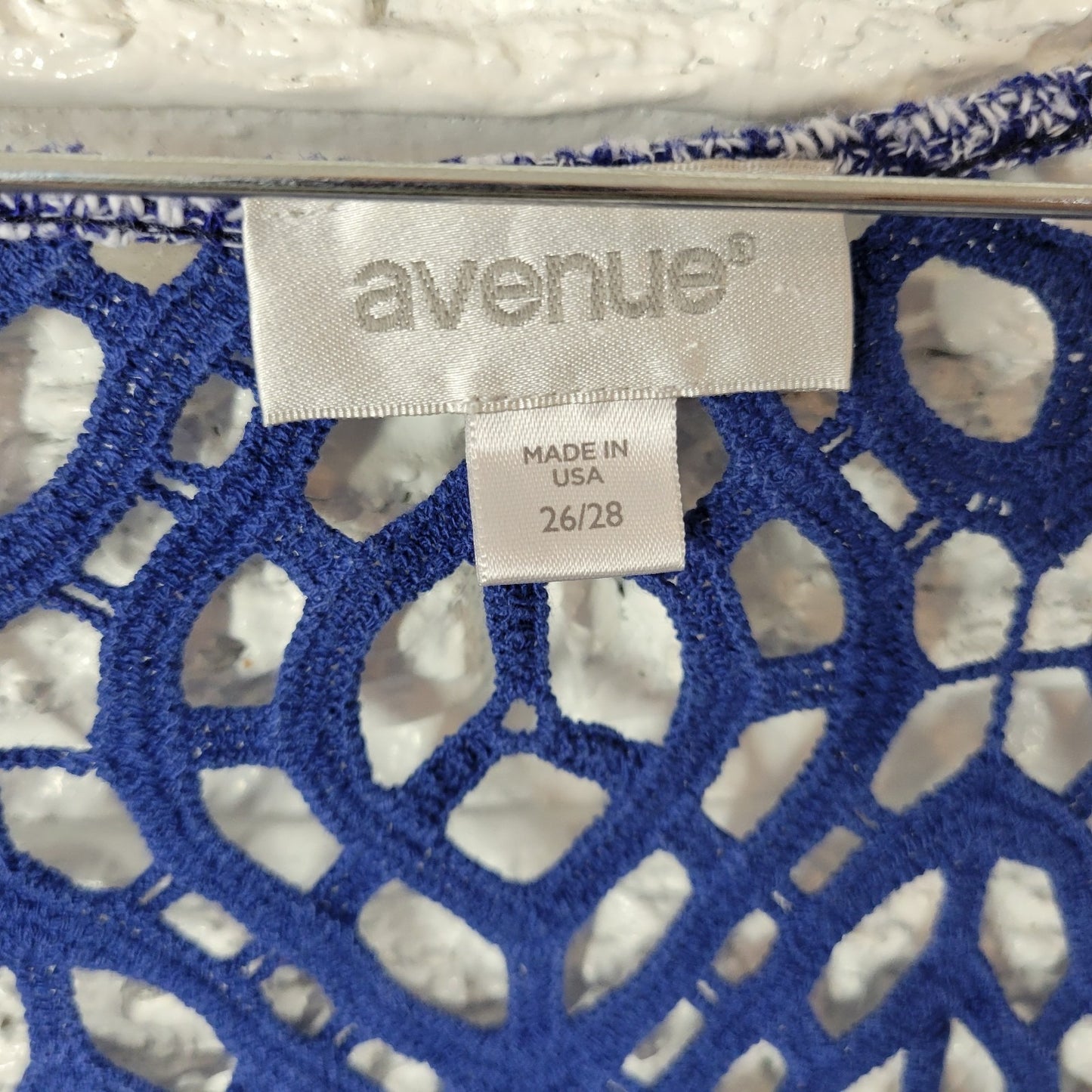 Avenue Womens Sweater 26 28 Plus Cardigan Open Sleeveless Blue Crochet Back