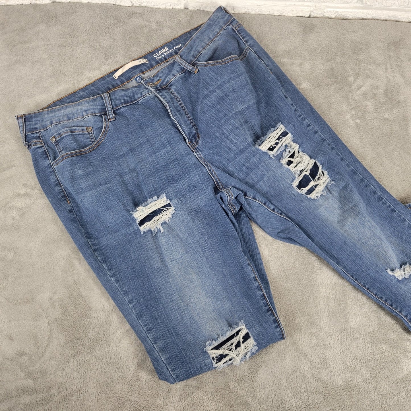 IT Womens Jeans 22 Plus Claire Curvy Skinny Ankle Distressed Medium Blue Denim