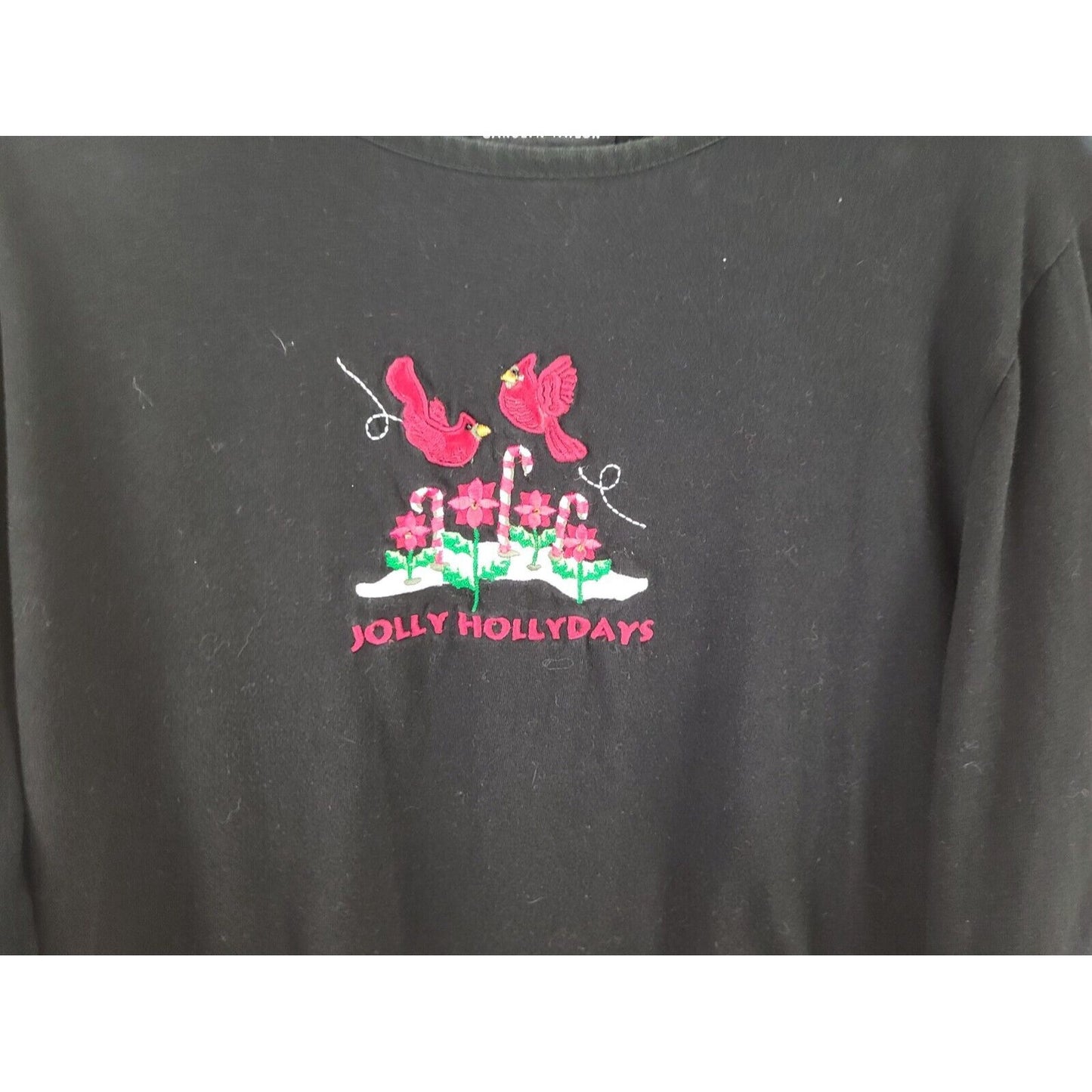 Christmas Carolyn Taylor Womens Top Extra Large Embroider Black Jolly Hollydays