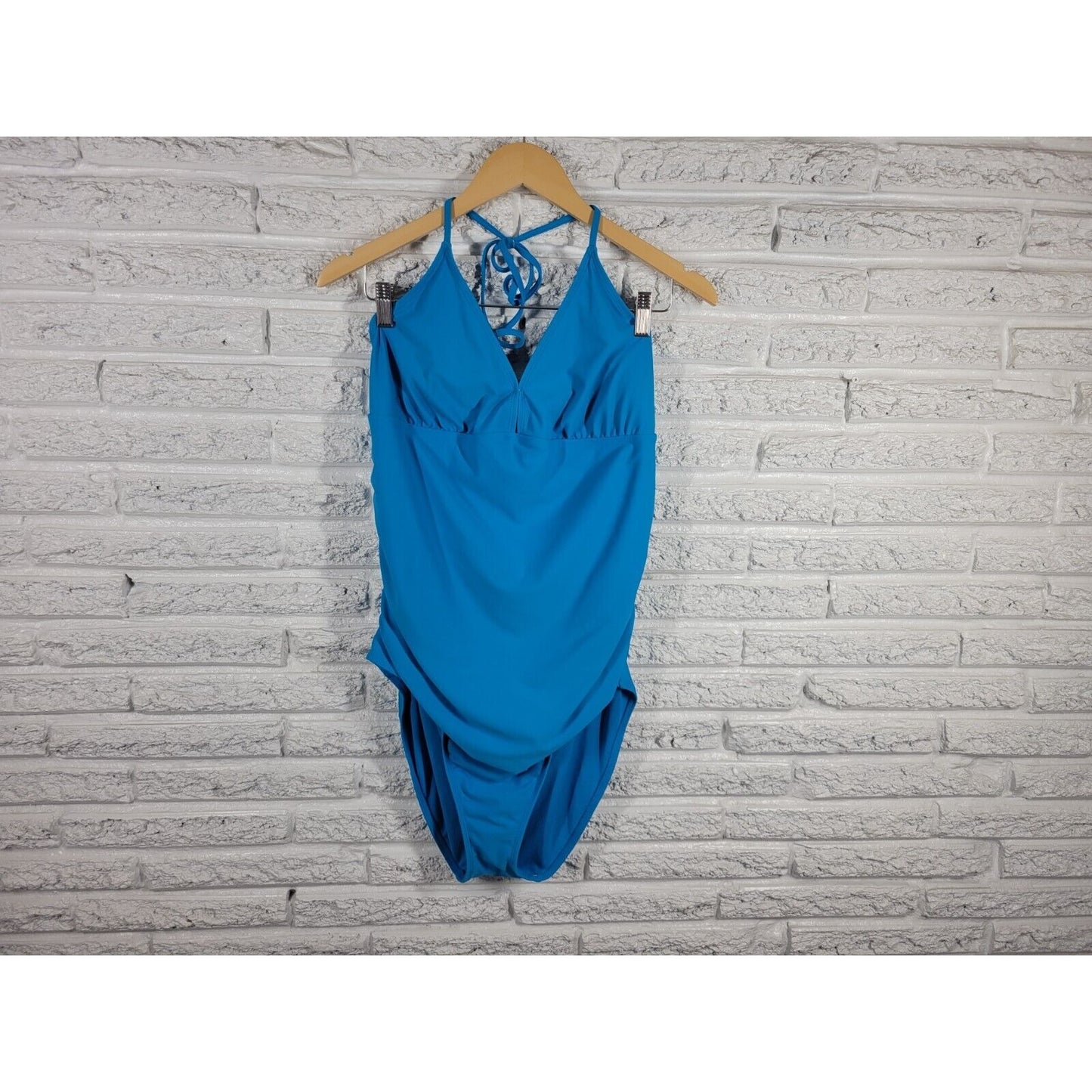 Old Navy Womens Swimsuit XXL One Piece Halter Blue Beach Pool Rayon Spandex