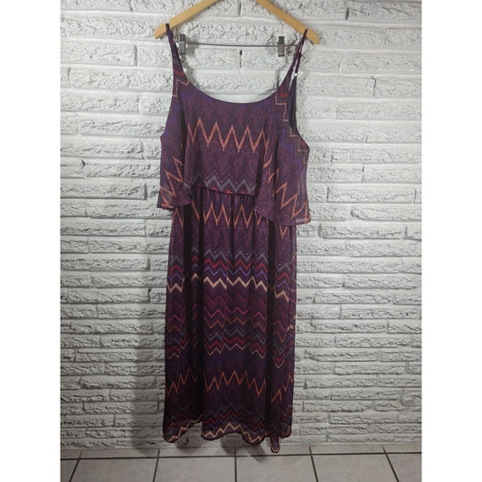 Faded Glory Womens Dress XXL 20 Slip Sheath Midi Lined Purple Zig Zag Spaghetti