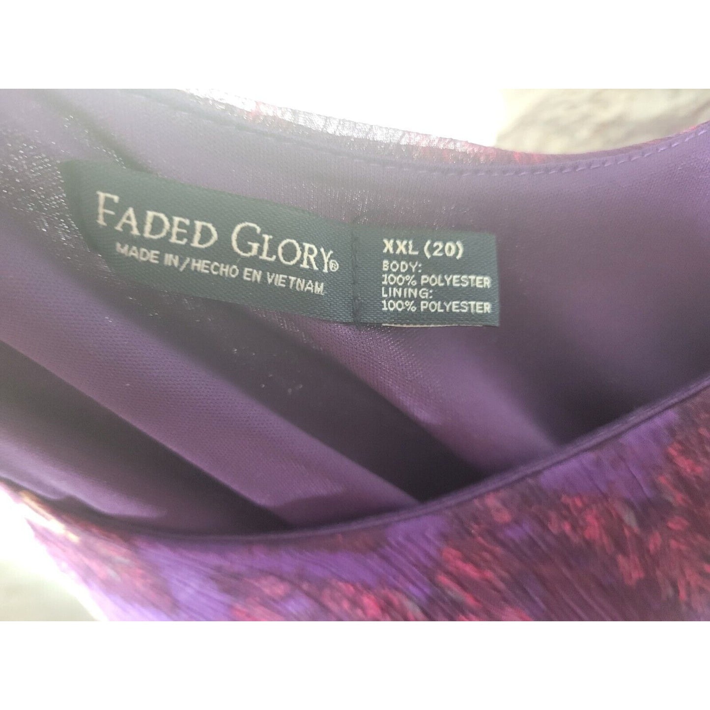 Faded Glory Womens Dress XXL 20 Slip Sheath Midi Lined Purple Zig Zag Spaghetti