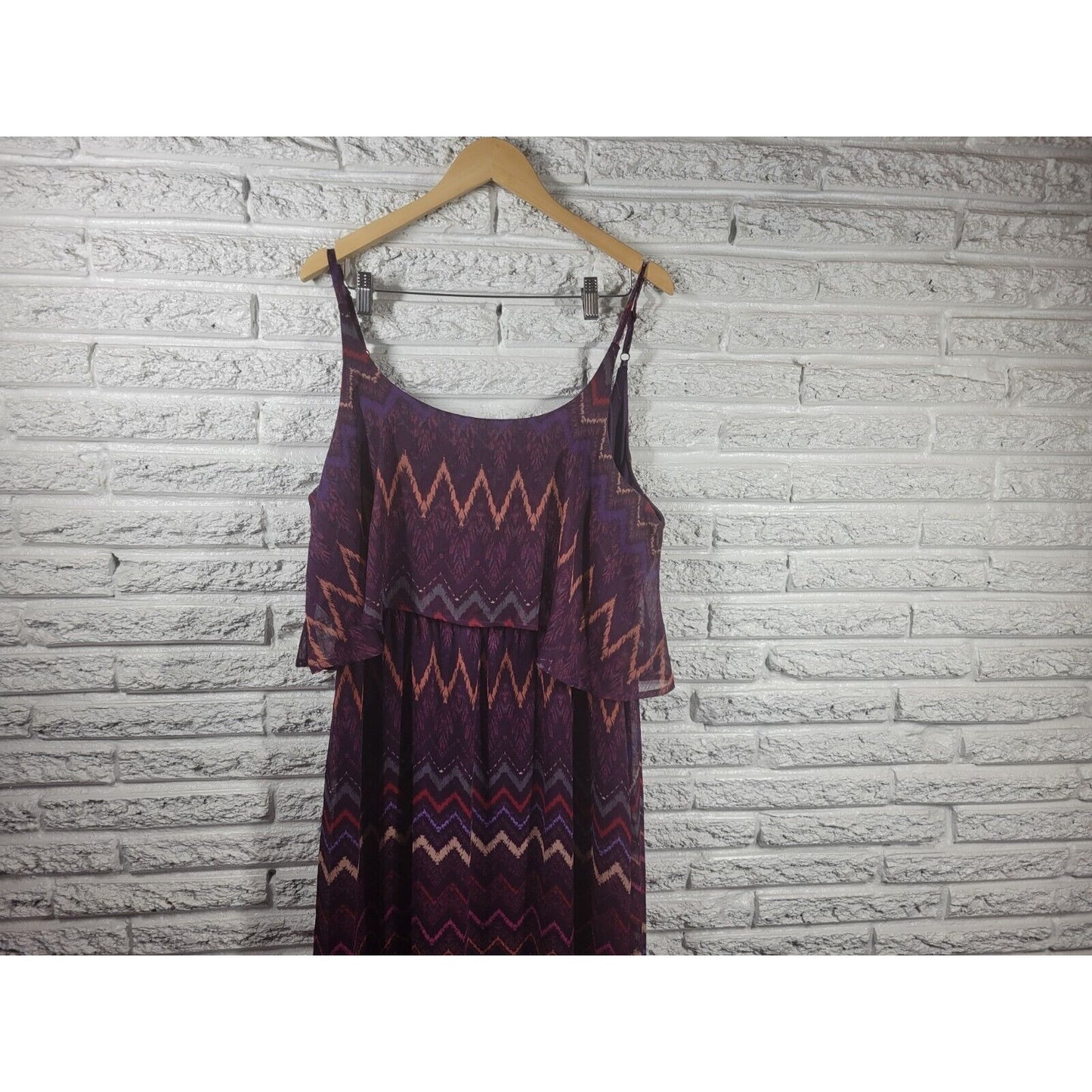 Faded Glory Womens Dress XXL 20 Slip Sheath Midi Lined Purple Zig Zag Spaghetti