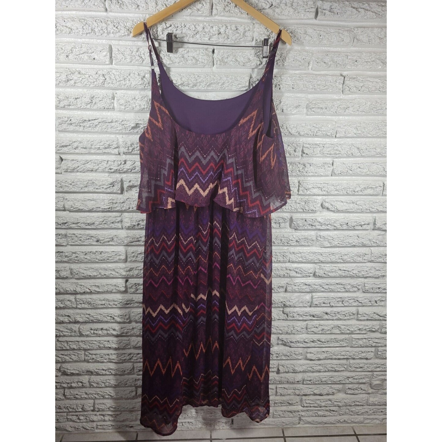 Faded Glory Womens Dress XXL 20 Slip Sheath Midi Lined Purple Zig Zag Spaghetti