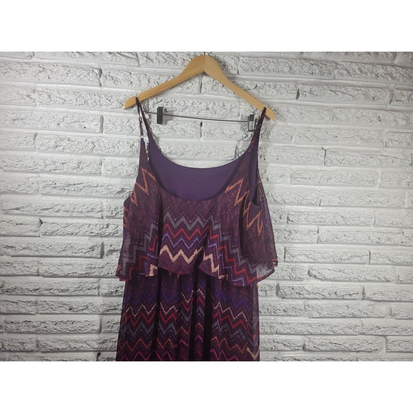 Faded Glory Womens Dress XXL 20 Slip Sheath Midi Lined Purple Zig Zag Spaghetti