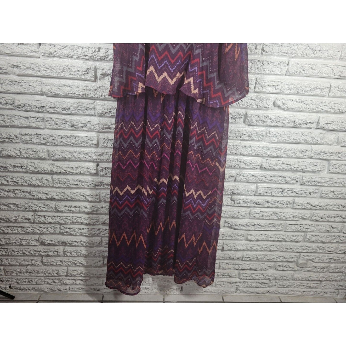 Faded Glory Womens Dress XXL 20 Slip Sheath Midi Lined Purple Zig Zag Spaghetti