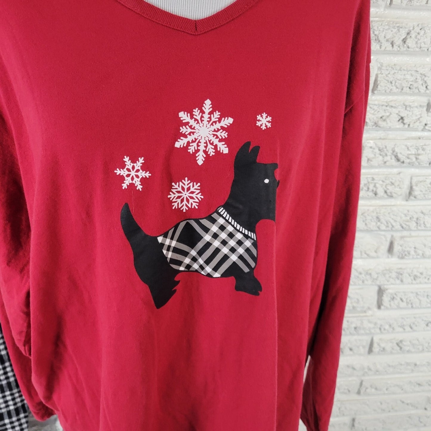 Dreams Co Womens Pajama Set 2X Plus Pull On Terrier Dog Black White Plaid Cotton