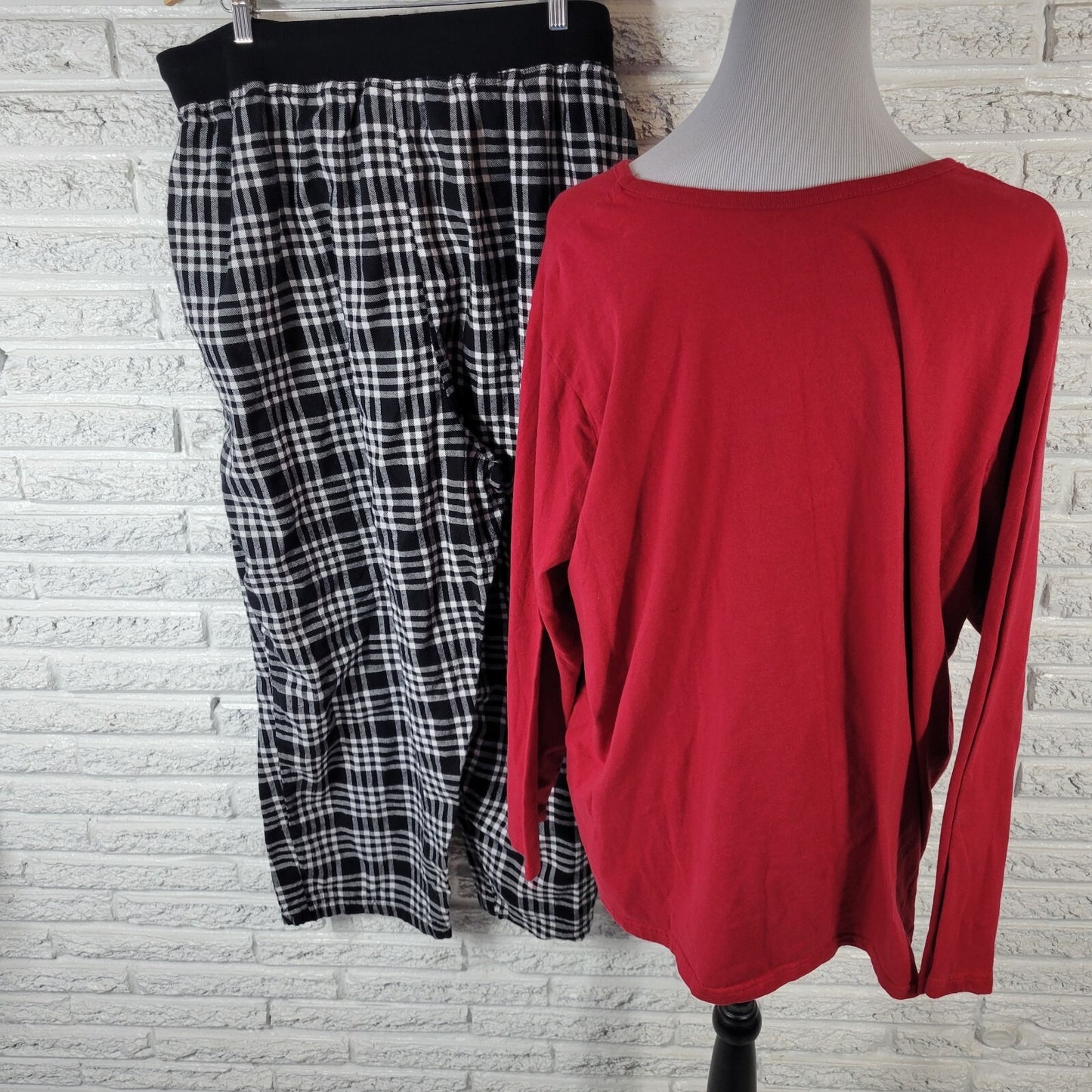 Dreams Co Womens Pajama Set 2X Plus Pull On Terrier Dog Black White Plaid Cotton