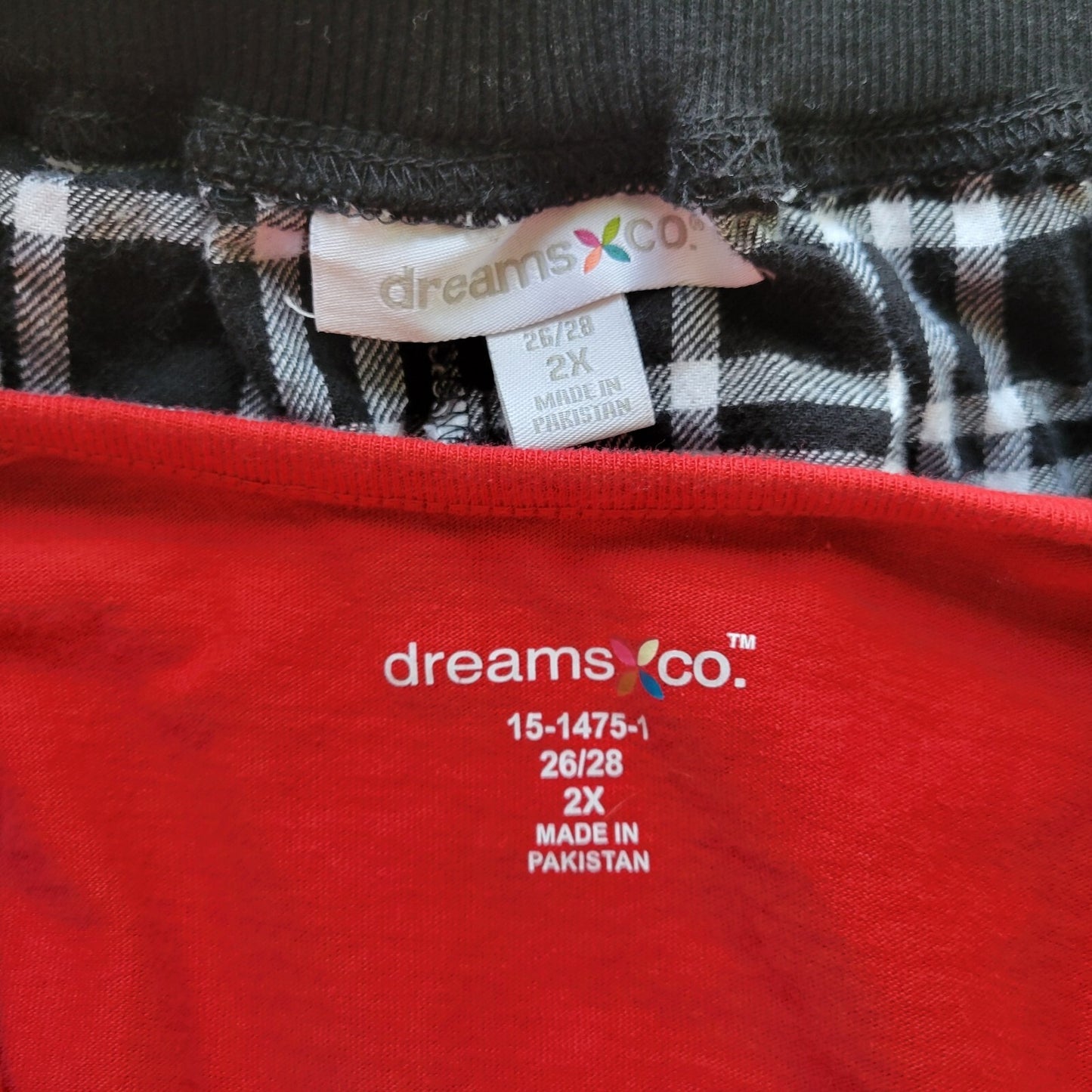 Dreams Co Womens Pajama Set 2X Plus Pull On Terrier Dog Black White Plaid Cotton