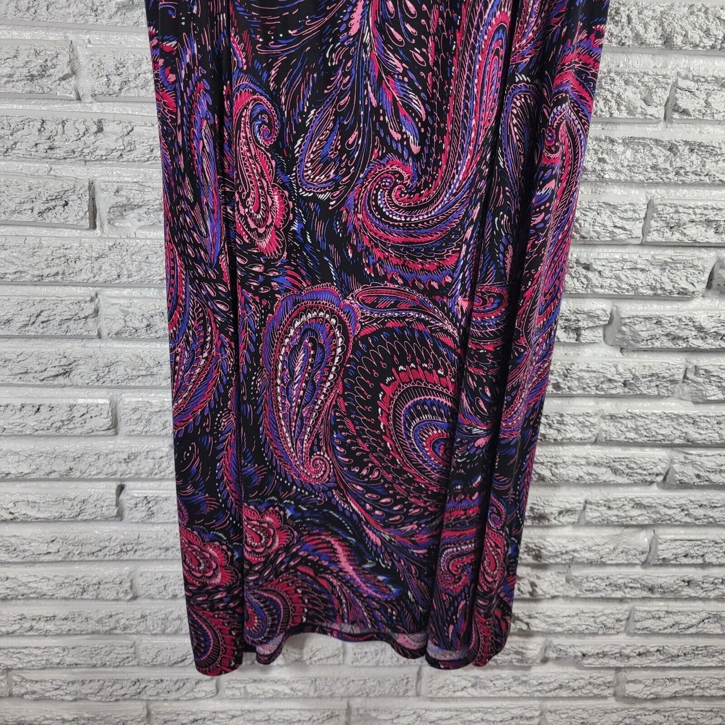 Catherines Anywear Womens Skirt 1X Pull On Midi Purple Pink Paisley Poly Blend