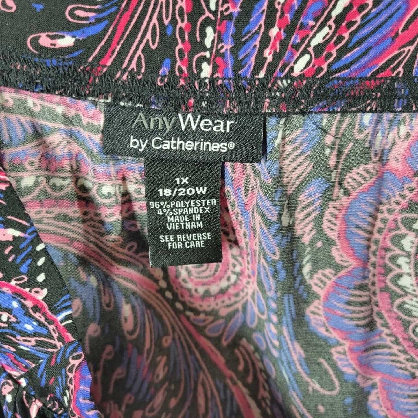 Catherines Anywear Womens Skirt 1X Pull On Midi Purple Pink Paisley Poly Blend
