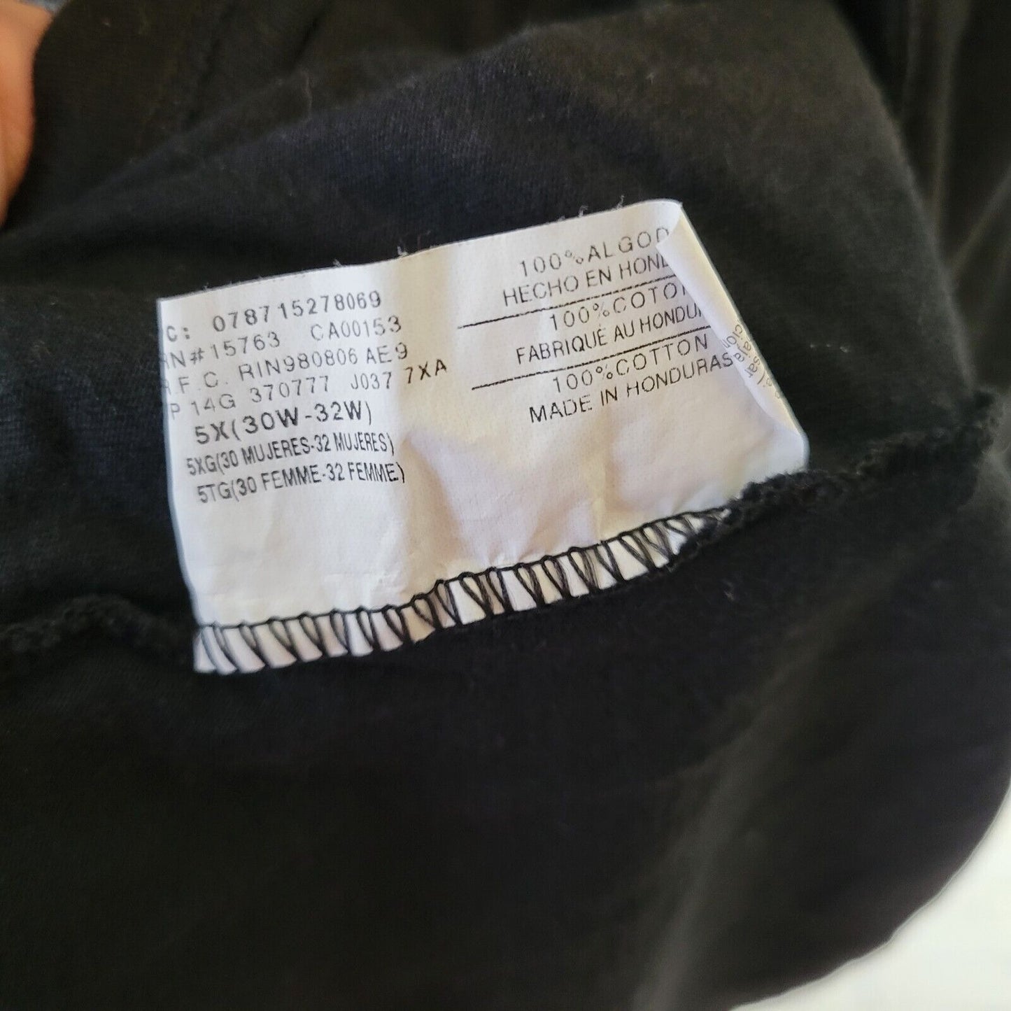 Just My Size Womens Top 5X Plus Tee Long Sleeve Black Gold Glitter Floral Cotton