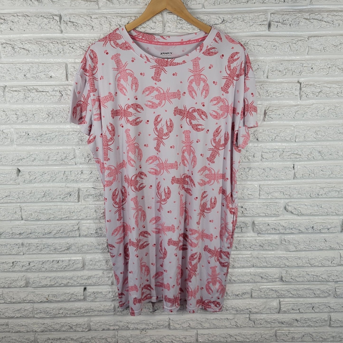 Joyspun Womens Nightgown Womens L XL Pajama Top Lobsters All Over Pink Lounge